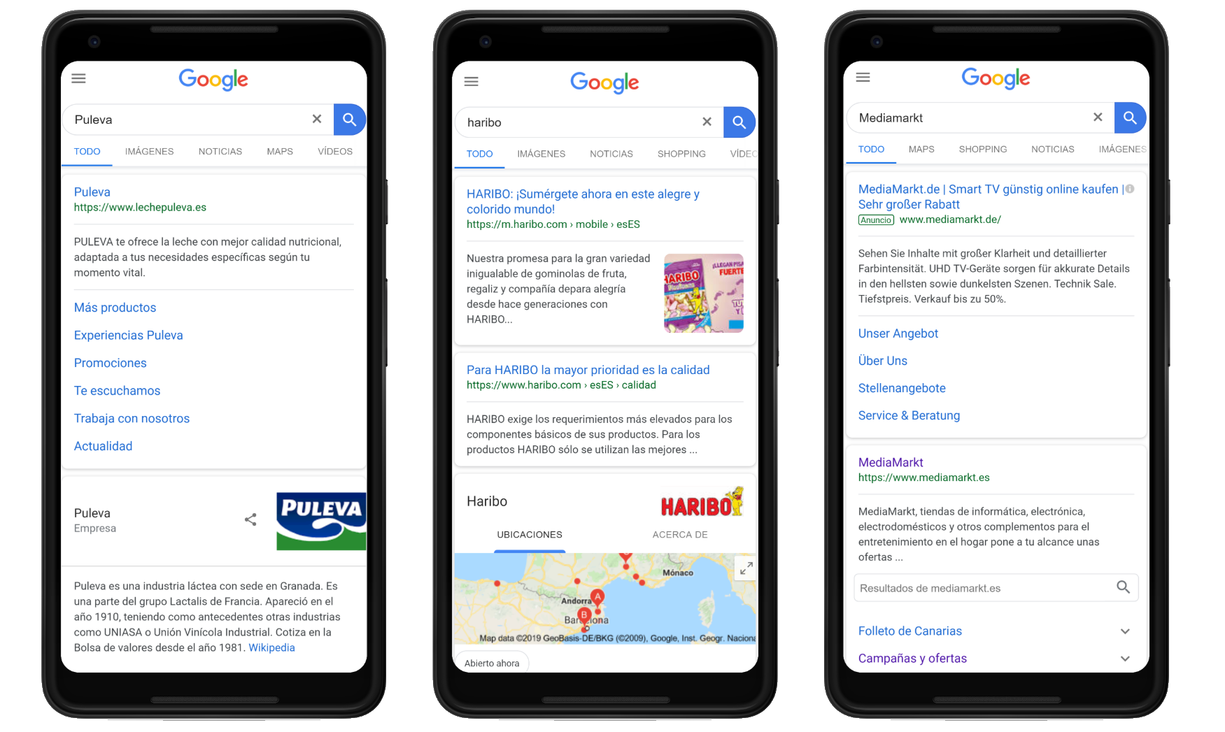 Ejemplos de búsquedas "website" como intención de búsqueda del  usuario en Google