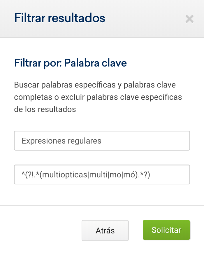 Filtro SISTRIX para palabras clave mediante el uso de regex