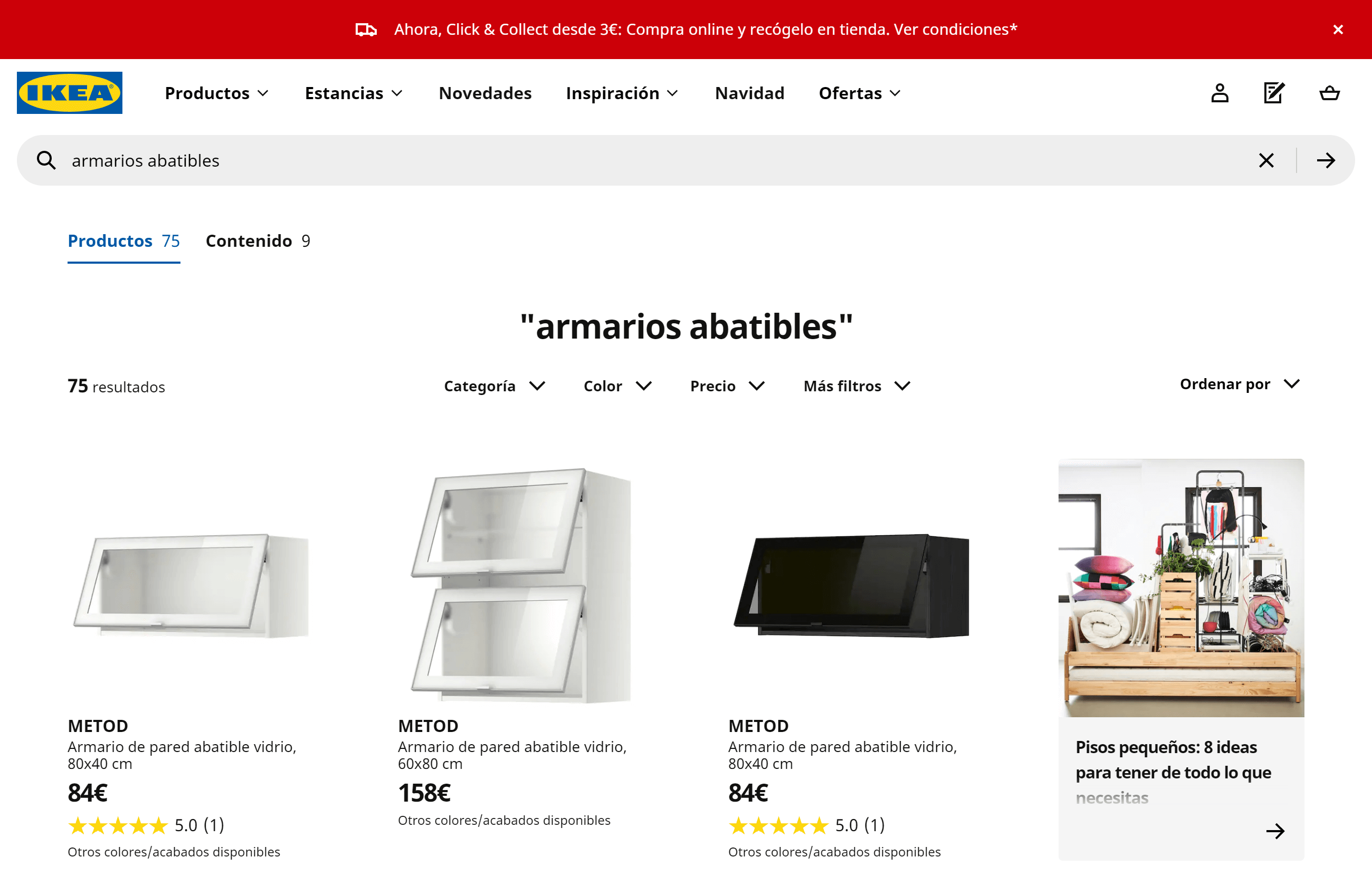 Búsqueda interna realizada en IKEA para encontrar armarios abatibles