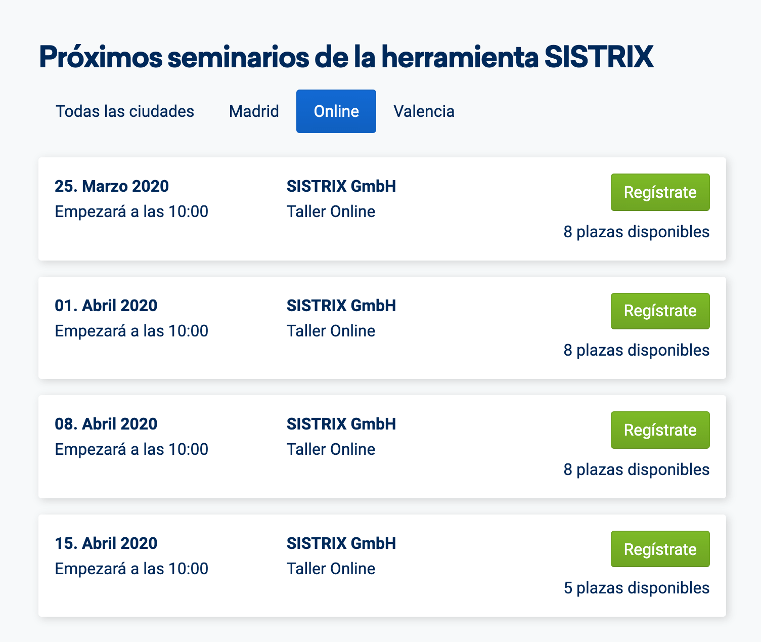Seminarios Online de SISTRIX en España