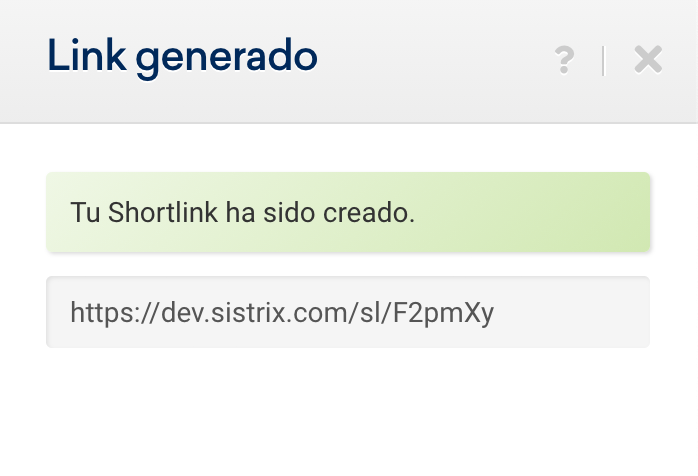 Short Link generado en SISTRIX