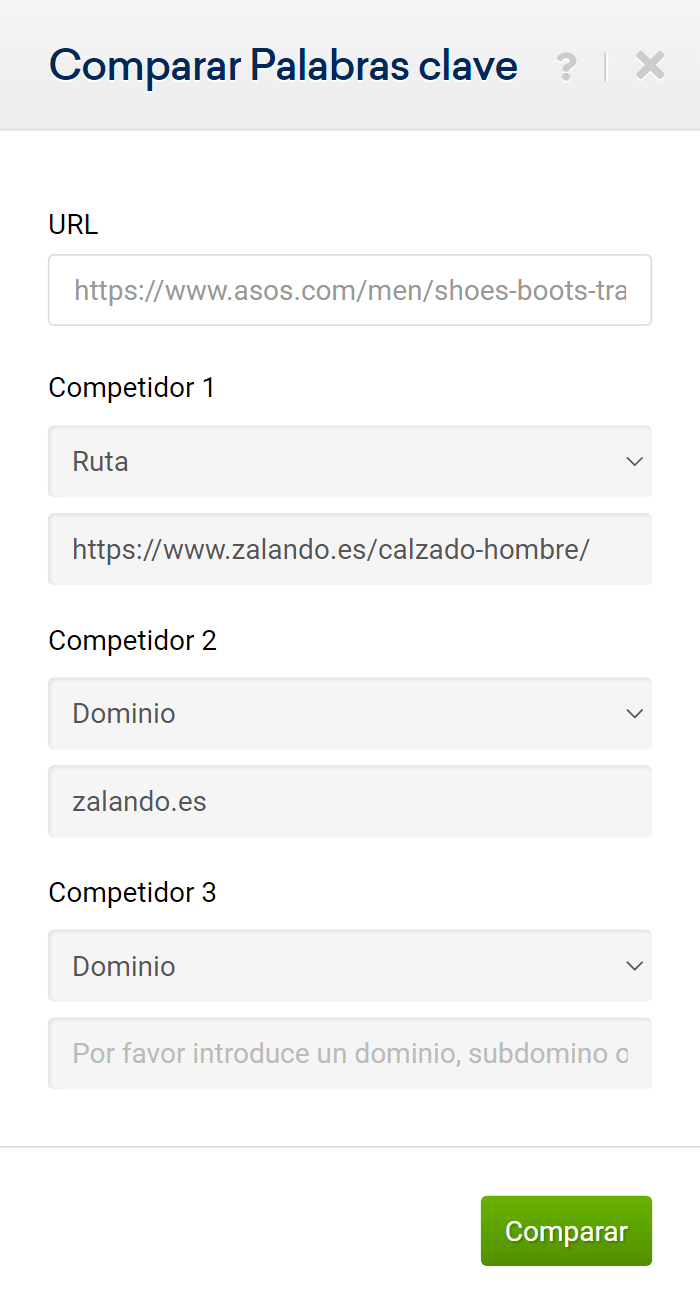 Comando para el análisis inverso de los competidores para comparar palabras clave 