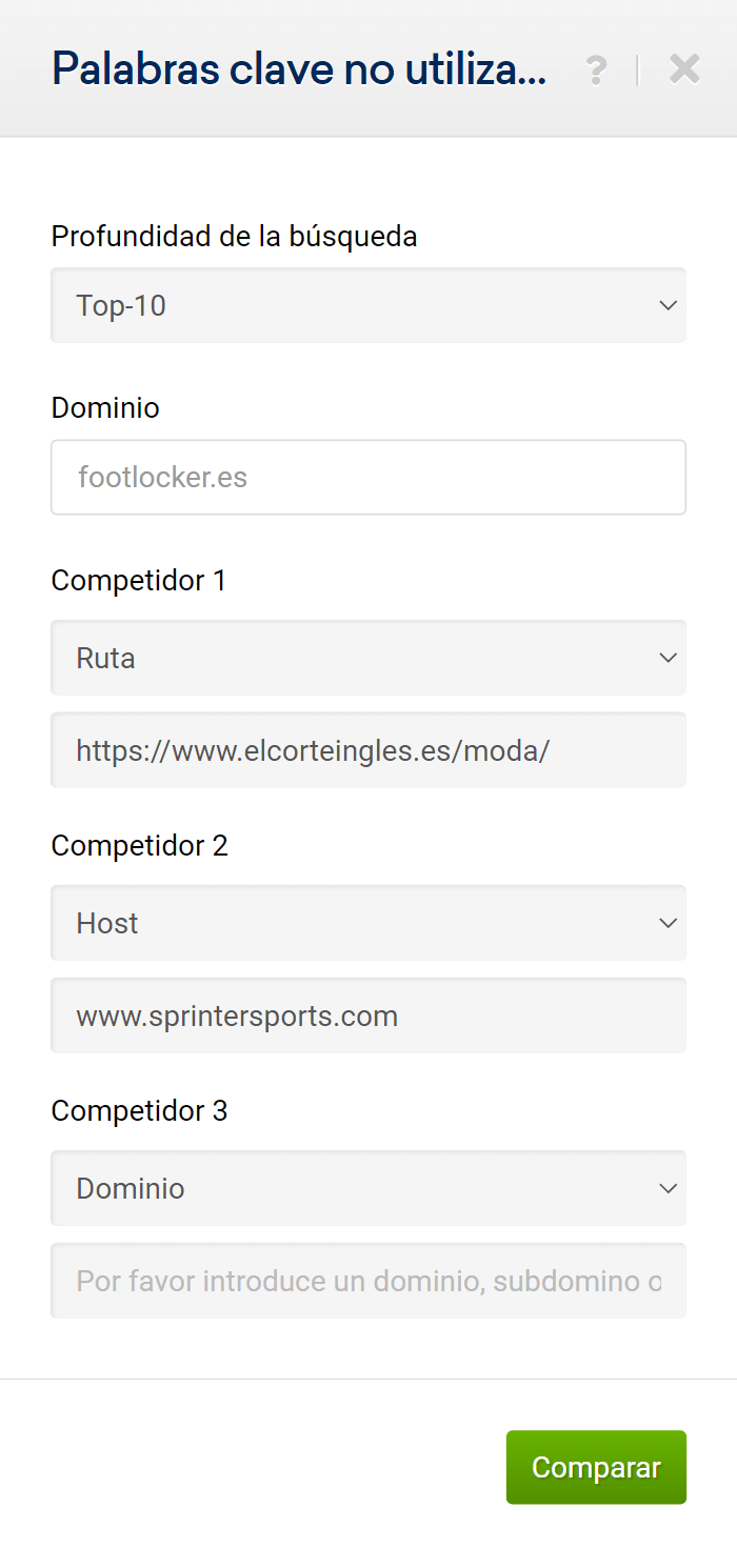 Keywords no utilizadas con búsqueda suponiendo que somos Footlocker.es. 