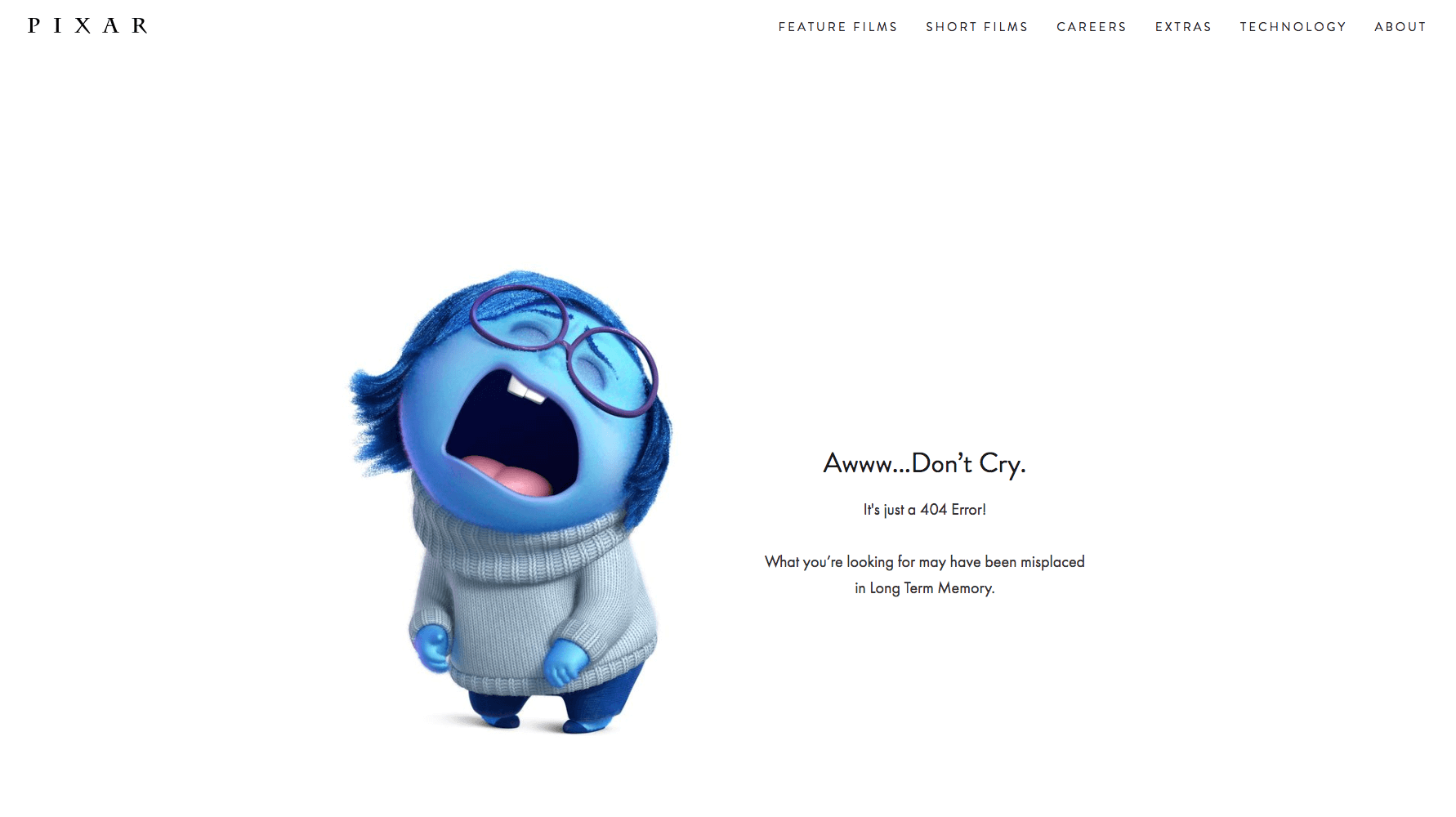 Ejemplo error 404 pixar.com 