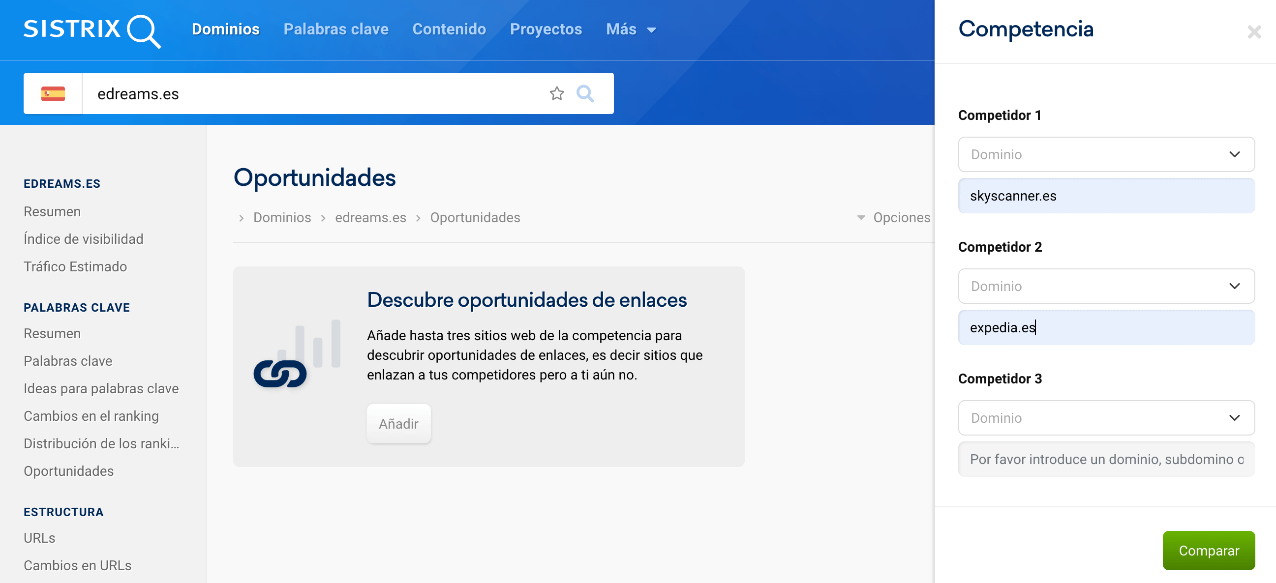 Análisis de oportunidades para edreams.es  en función de sus competidores