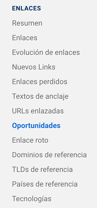 Menú "enlaces" + función Oportunidades en la herramienta SISTRIX
