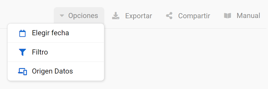 Opciones: elegir fecha + filtro + origen datos 