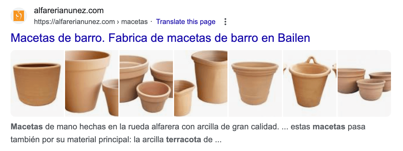 Resultado de búsqueda en Google para "maceta terracota" 