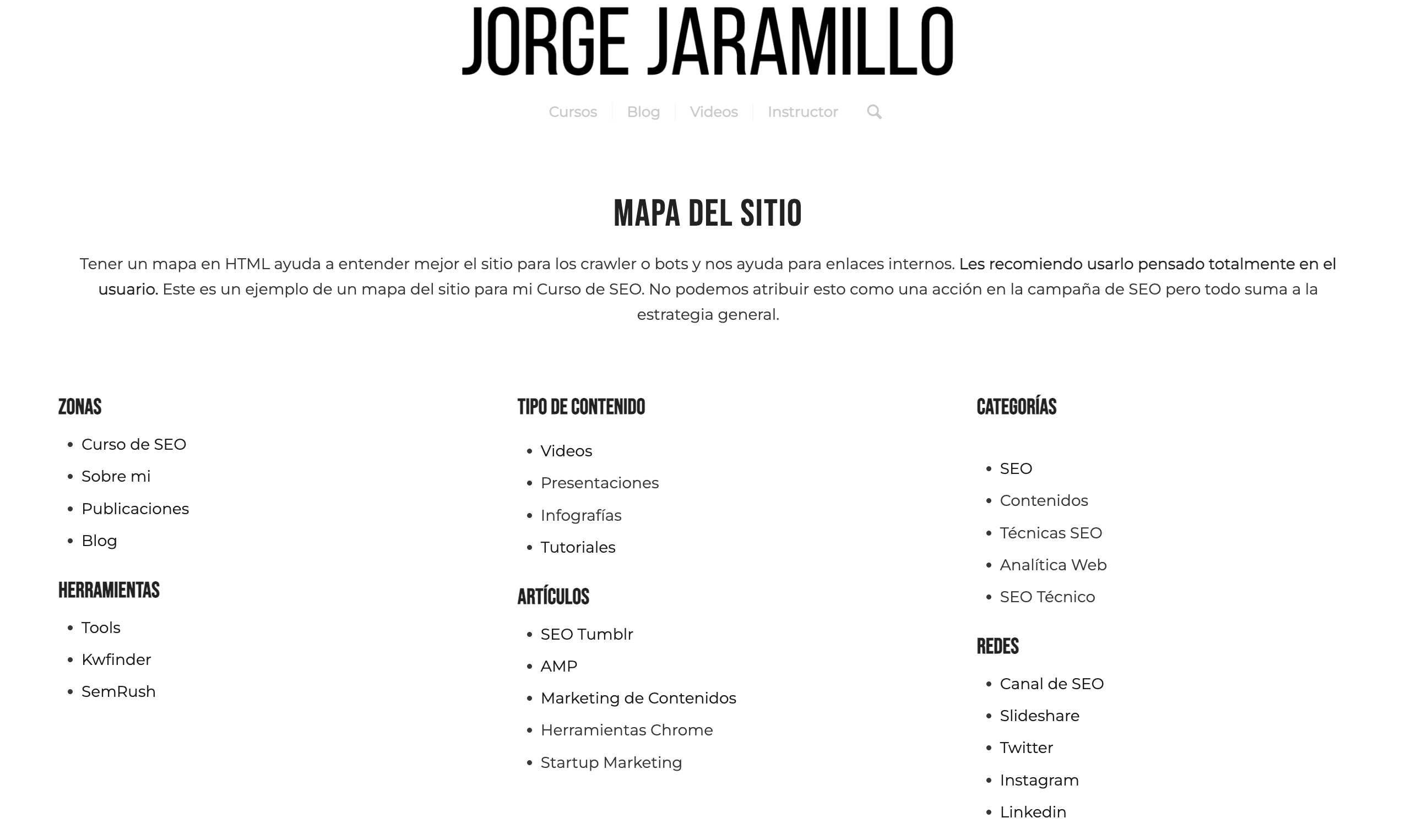 Ejemplo de una Sitemaps HTML (Jorge Jaramillo)