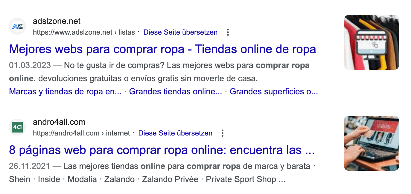 Resultados de búsqueda de Google, como ejemplo de un título de página correcto y título demasiado largo
