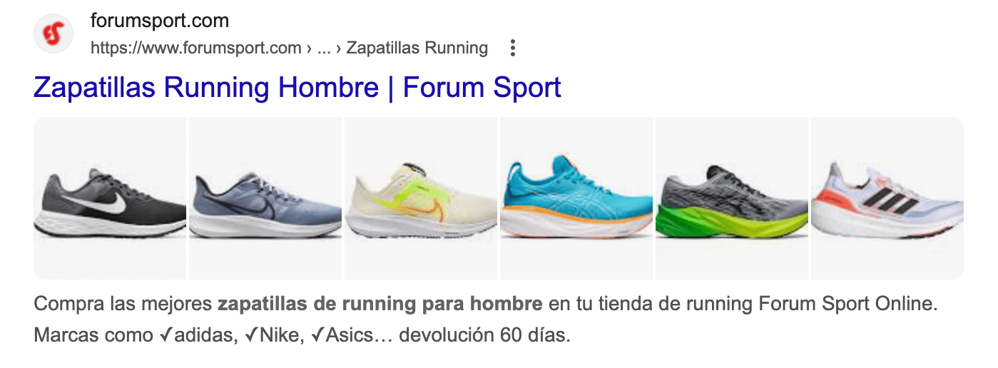 Ejemplo de buenas prácticas de una Meta -Descripción optimizada (Zapatillas de running para hombre)
