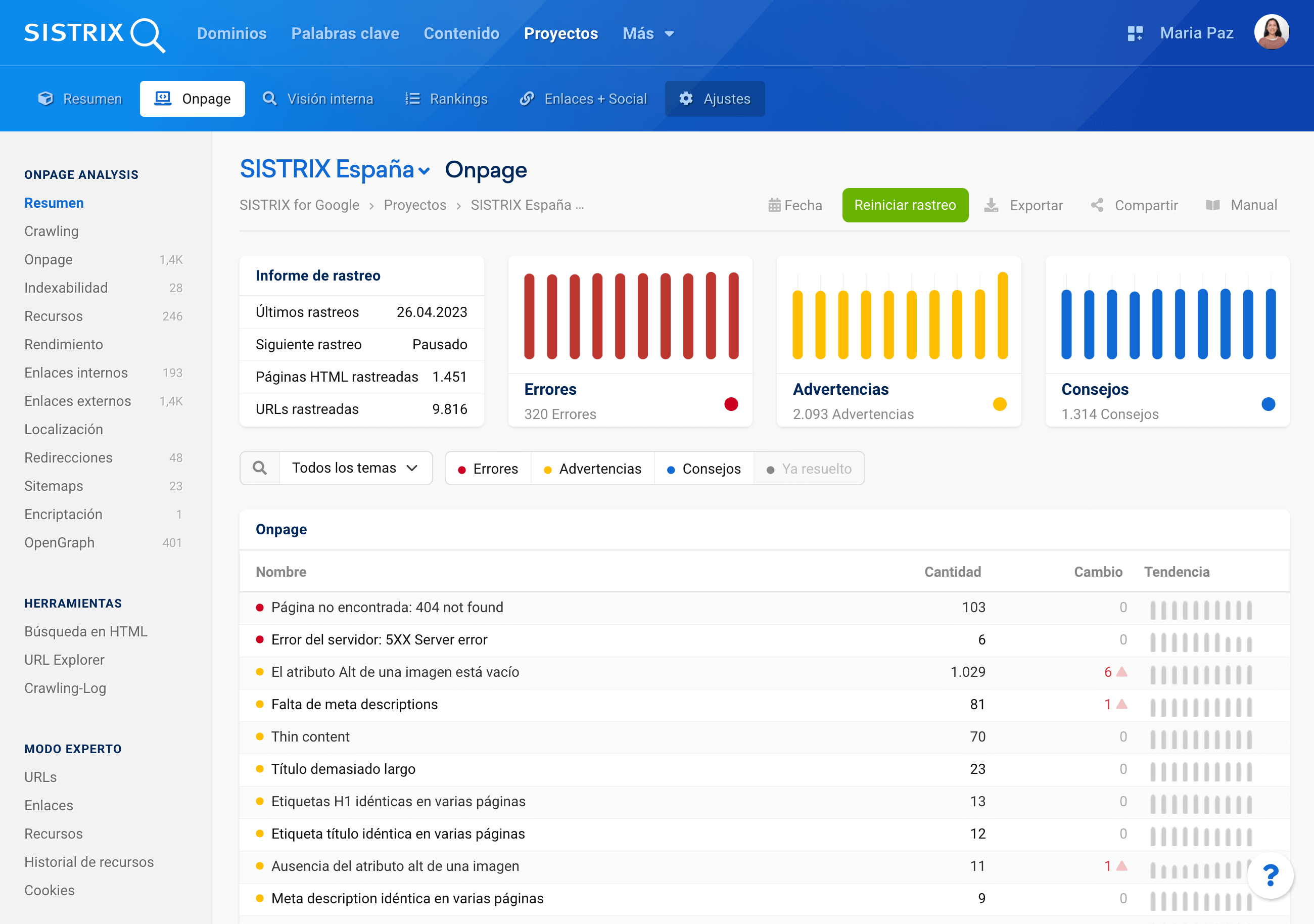 Rsumen Onpage analysis de la herramienta SISTRIX