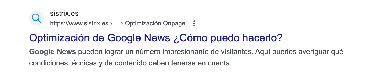 Ejemplo de mejores prácticas: Title Tag (SISTRIX.es) optimización de google news. 
