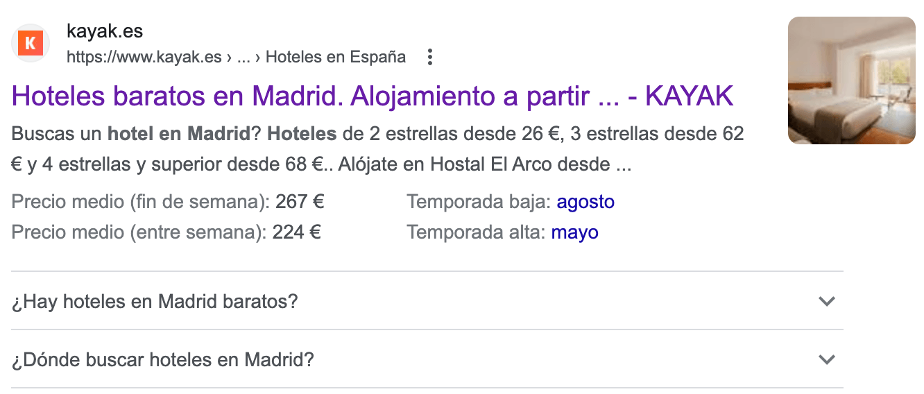 rich snippet hoteles baratos en Madrid preguntas frecuentes 