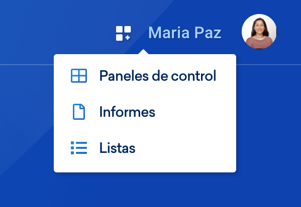 Menú principal de la herramienta SISTRIX: Paneles de control, Informes y Listas