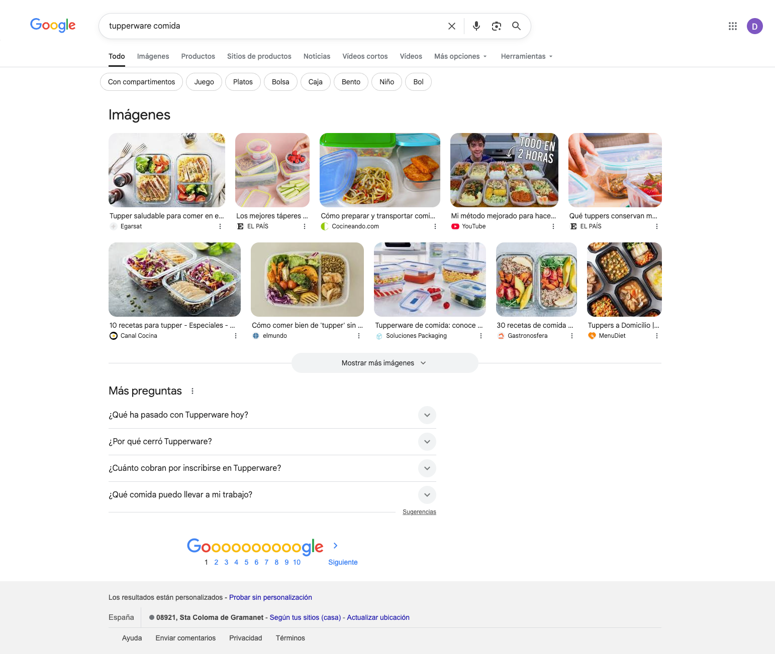 Resultados de búsqueda de Google para la búsqueda "tupperware comida"