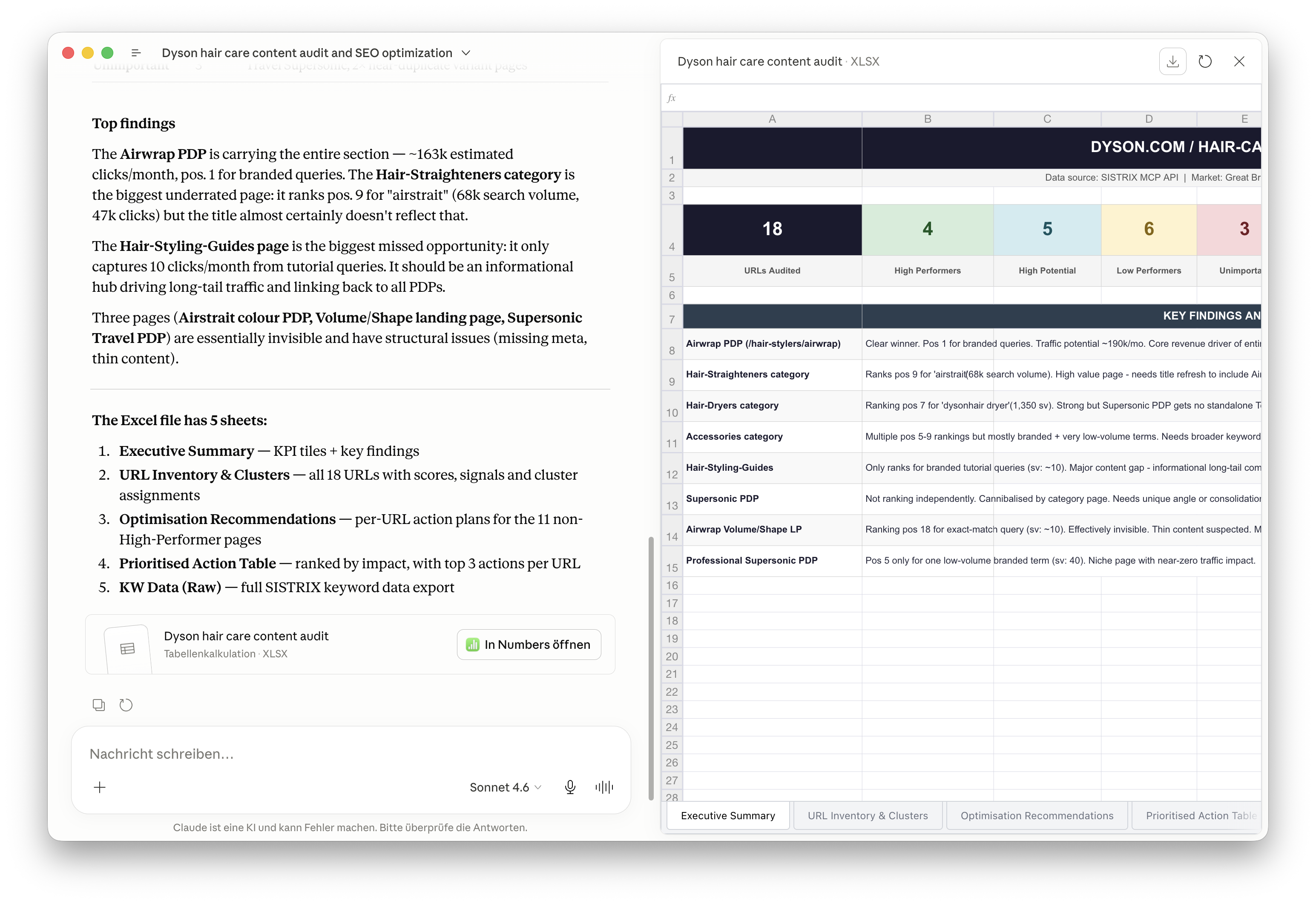 Ejemplo de auditoría con el dominio «dyson.com» para mostrar las capacidades de esta función.