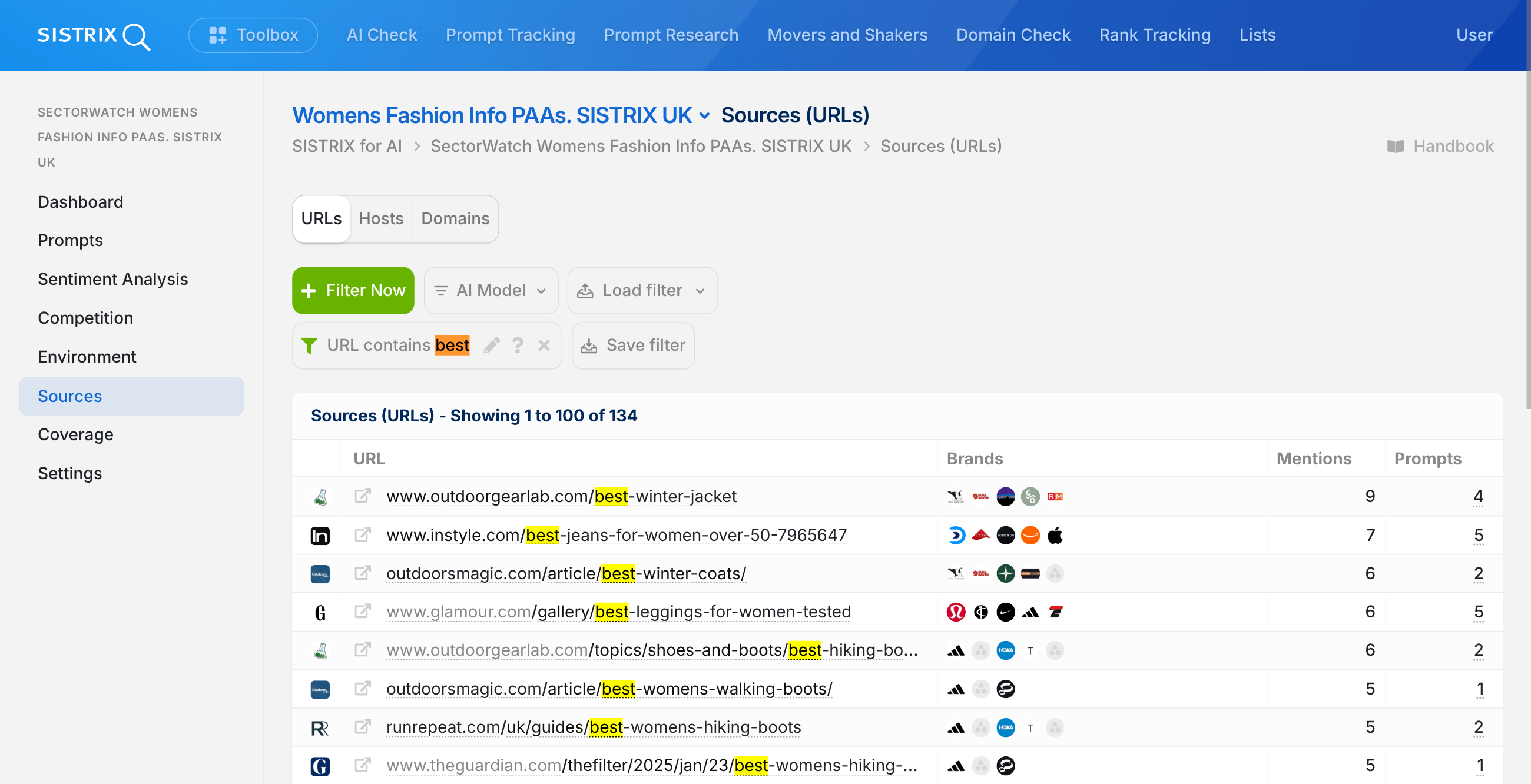 Filtrado de citas en SISTRIX para chatbots.